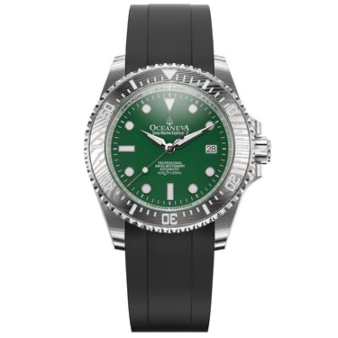 Oceaneva Mens Deep Marine Explorer II Damascus Steel Watch Green Dial